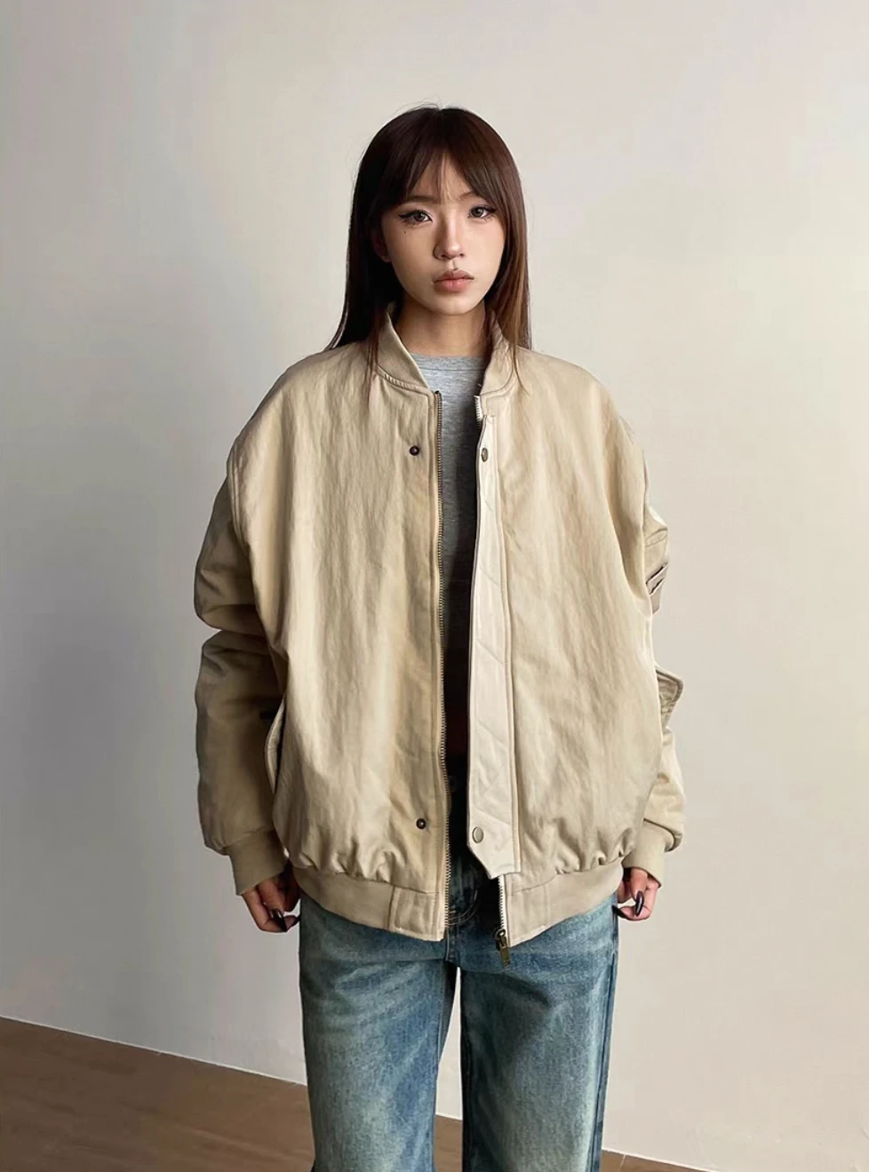 

Bomber Jackets Womens Jacket Girls Autumn Polyester Contrast Cropped Minimalist Cuffs Artistic Stand-Collar OL Unique Breathable
