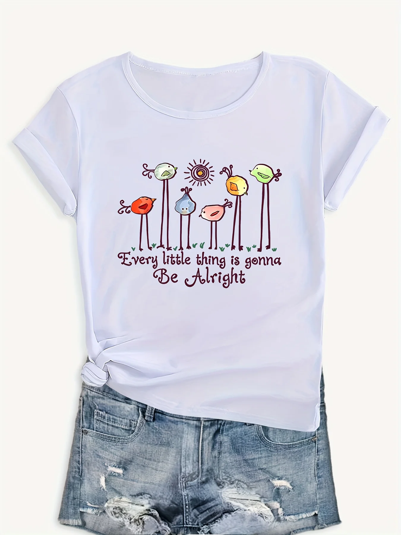 

Женская повседневная футболка Peace Series Bird Sun с мультяшным принтом Harajuku, повседневная одежда с короткими рукавами, уличная эстетичная одежда