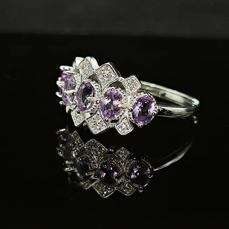 S92 Light Luxury Natural Amethyst Women's Fashion Super Flash Ring