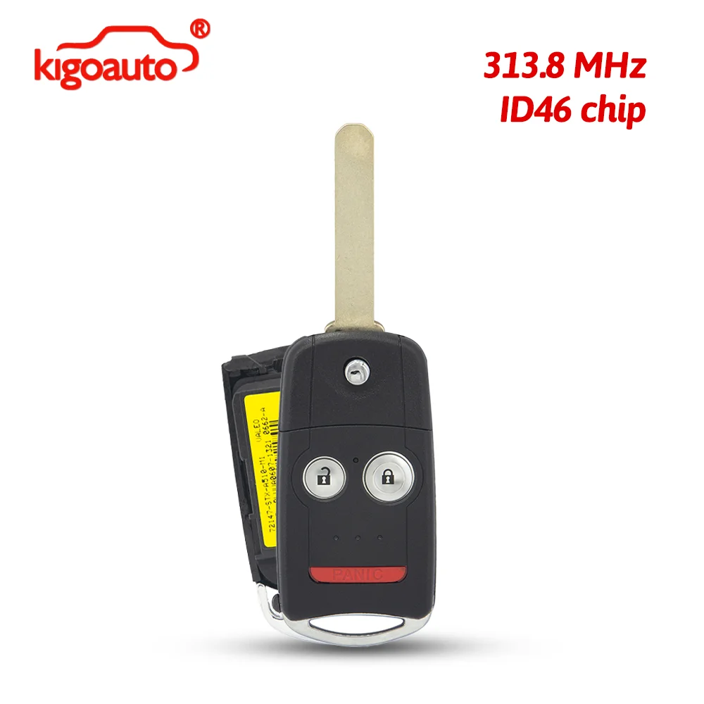 

kigoauto FCC N5F0602A1A Flip remote key 3 button 313.8MHz ID46 Chip for Acura MDX RDX 2008-2013 PN 35111-STX-327