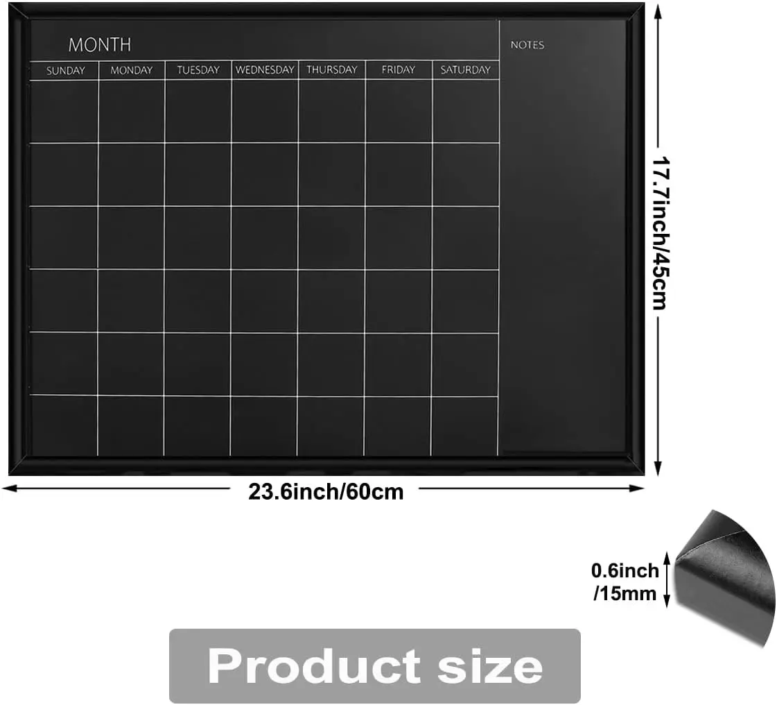 سبورة تقويم مغناطيسية كبيرة مقاس 17.7 × 23.6 بوصة لتخطيط المنزل والمكتب والمدرسة بإطار أسود #2
