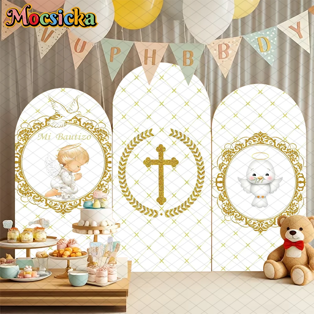 

Mocsicka My First Communion Arch Backdrop Covers Elastic Baby Boy Girl Christening Favors Baptism Arched Backgrounds Party Decor