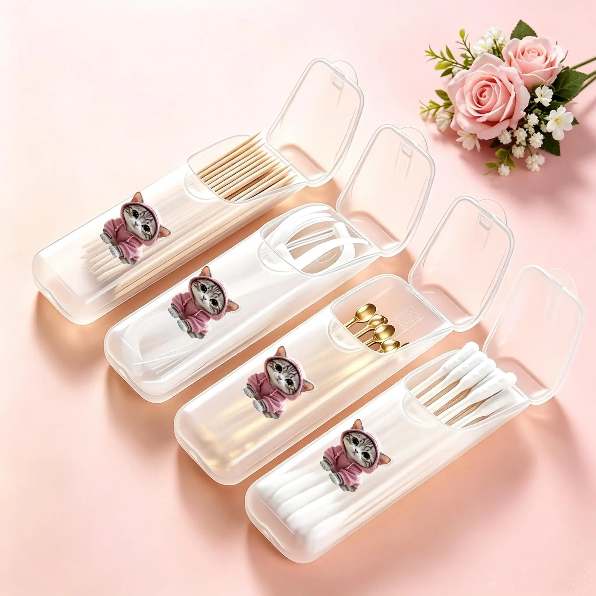 Kitty Mini Storage Box, Travel Pill & Capsule Case, Food-Grade PP Container for Toothpicks, Dental Floss, Small Parts & Tiny Ite