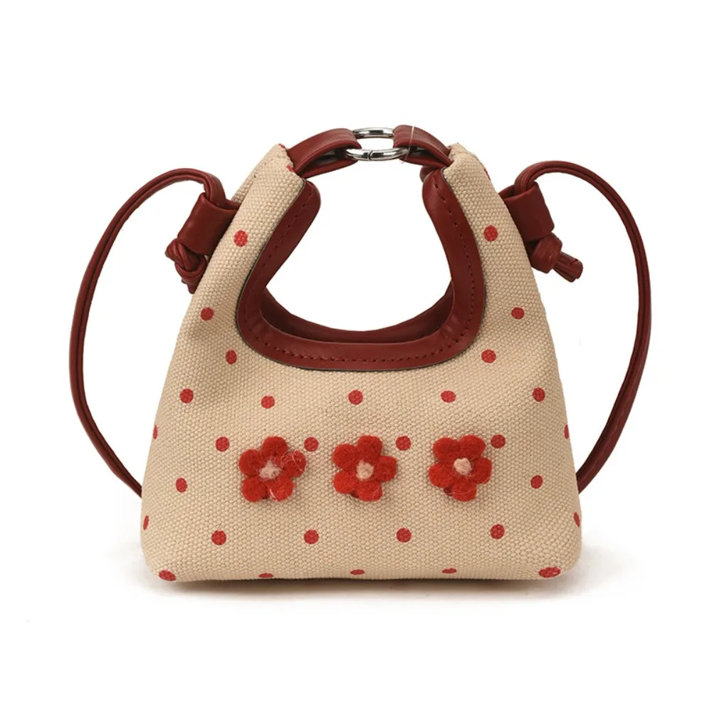 Fashion Korean Style Flower Handbag Sweet Polka Dot Mini Crossbody Bag Pu Leather Versatile Bucket Bag Autumn Winter