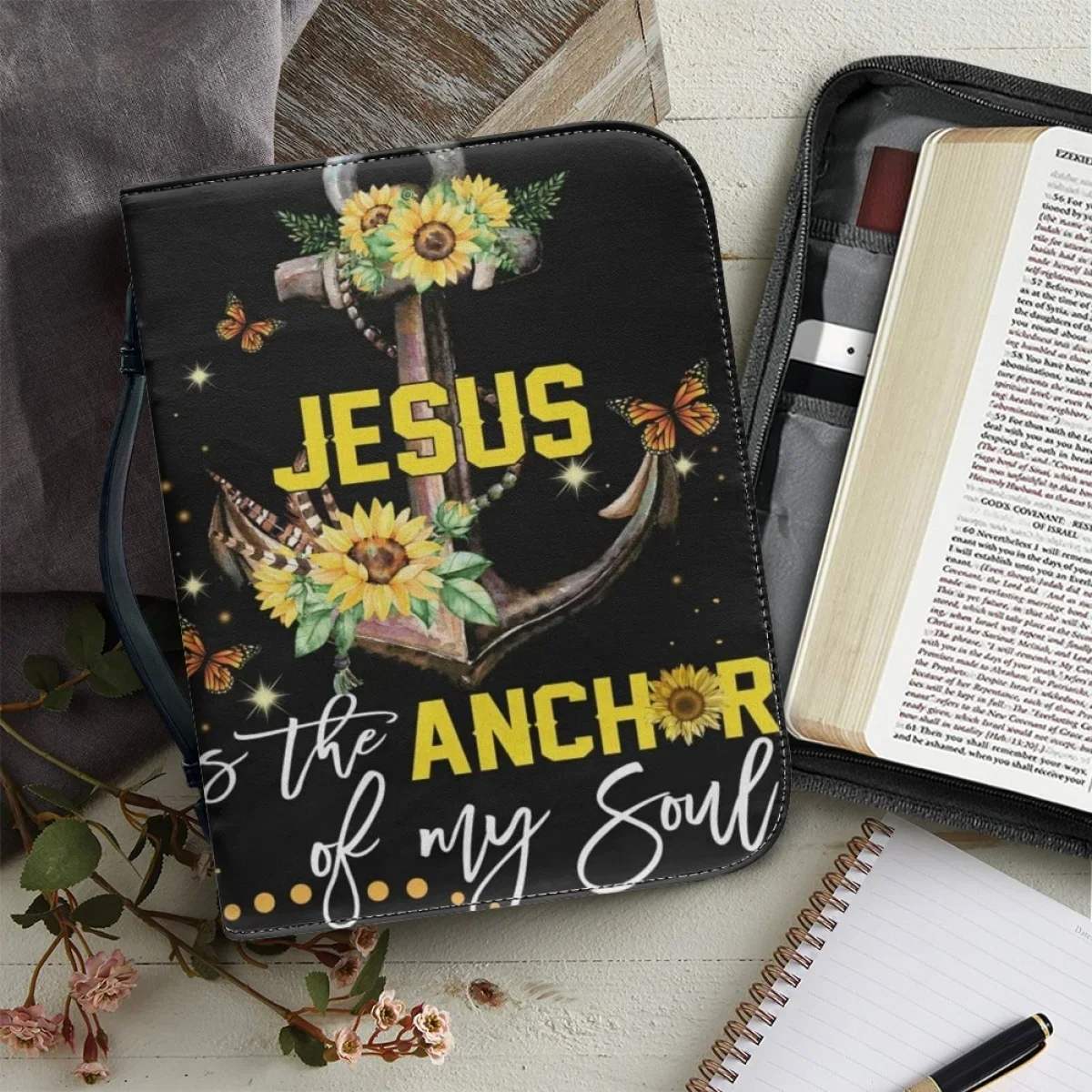 

Bible Cover Case for Women Study Book Holy Storage Boxes Fashion Handbags Zipper Handle PU Leather Church Bible Bag With Pockets