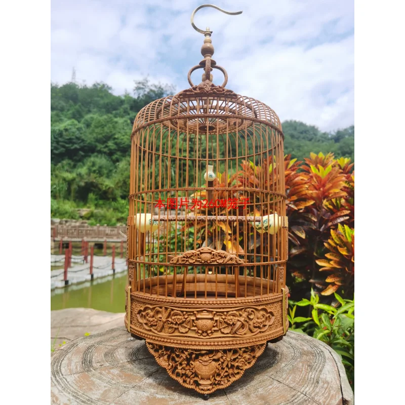 Guangdong-style embroidered prince cage golden green bird cage bamboo birdcage trumpet rattan birdcage soybean birdcage