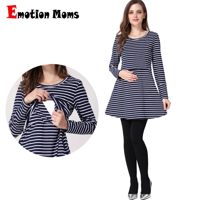 Emotion Moms Cotton Spring Long Maternity Clothes Lactation Top Breastfeeding Tops for Pregnant Women Maternity T-shirt