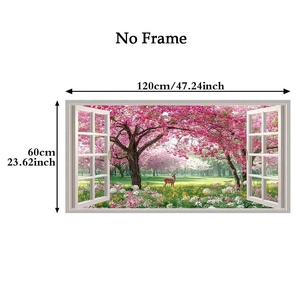 [2D Flat]1pc 23.6X47.2in 60cmX120cm UnFramed Modern Art Decoration Cherry Blossom Garden Scene