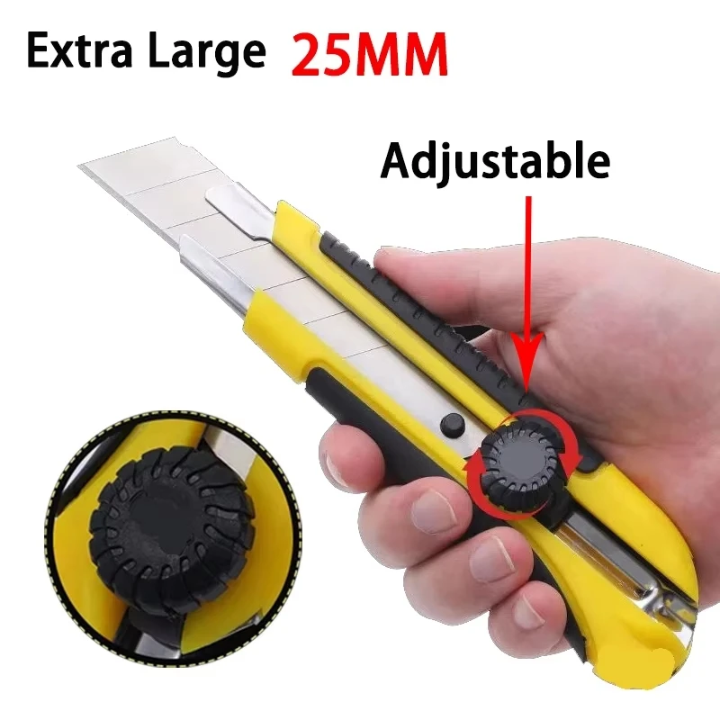 Large Utility Knife Art Knife 25mm SK5 Stainless Steel Blade Retractable Knife Box Cutter Snap-off Pocket Knives Cut Christmas