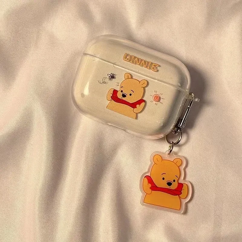 Disney Pooh Bear Case for Apple AirPods 1 2 3 Pro Case Headphone Cover Acrylic Pendant Headphone Shell Protective Case Gifts