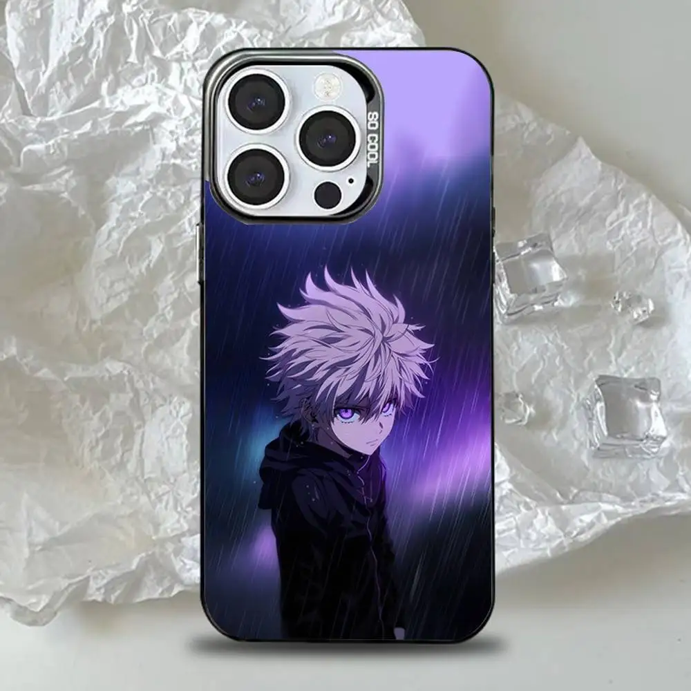 เคสโทรศัพท์ลายอนิเมะ H-Hunter K-Killua สำหรับ iPhone 16,15,14,13,12,11,Pro,Max,Plus,Mini,XS,SE ป้องกันการตกกระแทก สีดำด้าน ขอบแข็ง