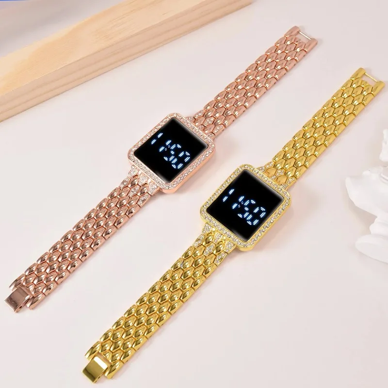 

Модные легкие роскошные цифровые часы для женщин, простой стиль, квадратный светодиодный экран, электронные наручные часы, повседневные женские светодиодные часы Reloj