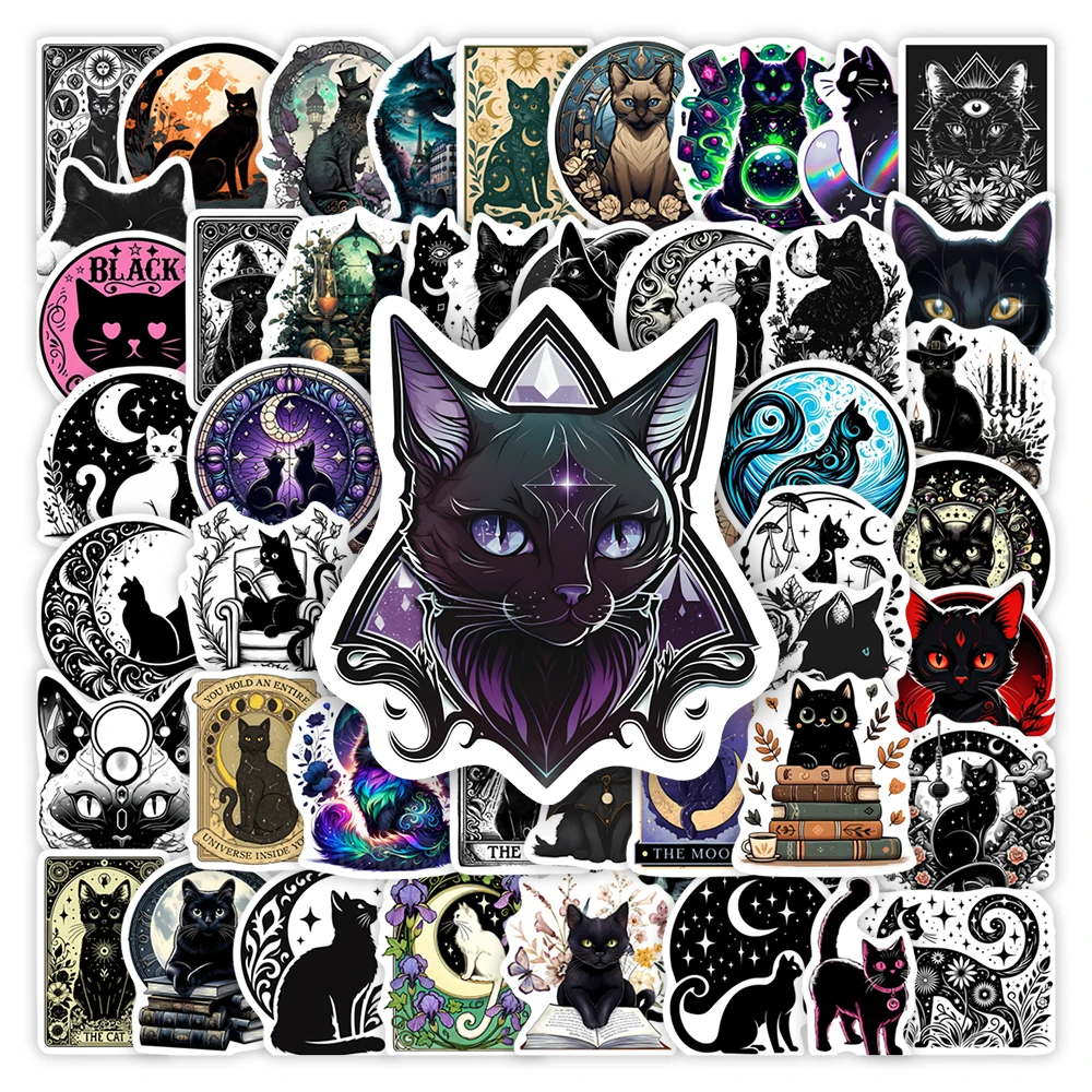 Cartoon Witch Black Cat Stickers Art DIY Toy Gift Graffiti Decal for Scrapbook Junk Journals Laptop Bottle Decorative Waterproof