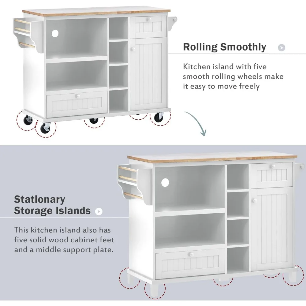 عربة جزيرة المطبخ مع خزانة تخزين و5 عجلات دوارة، عربة طعام محمولة مع سطح مكتب من الخشب الصلب وخزانة الميكروويف، برتقة