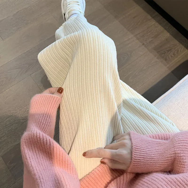 بنطال ذو قصة أرجل واسعة جيب بسحاب ملابس منزلية شتوية منقوشة من الصوف ملابس منزلية مرنة وظيفية وبطانة لطيفة مريحة متدفقة صالة مضلعة OL