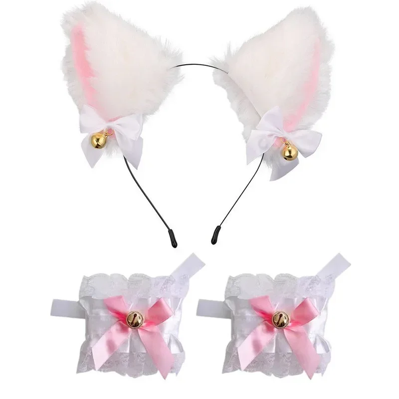 Sexy colar de renda pulseira cauda 4 pçs conjunto bonito menina gato orelha bandana role play acessórios borla cocar vestir-se conjunto