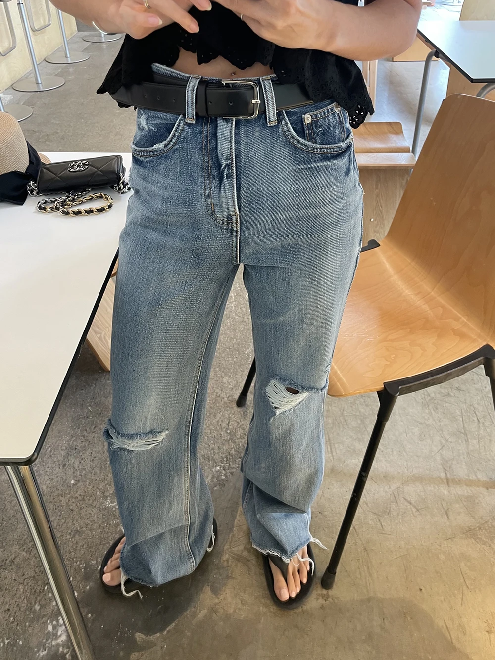 

Женские джинсы SML Весна 2026 с высокой талией, прямые, в уличном стиле, повседневные, рваные, с отворотами, синие джинсовые брюки (XHN37)