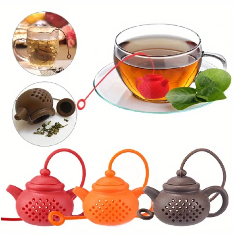 Creative Teapot Shaped Silicone Tea Infuser Tea Strainer with Handle Seasoning Tea Slices Diffuser Kitchen Gadget Tea Set