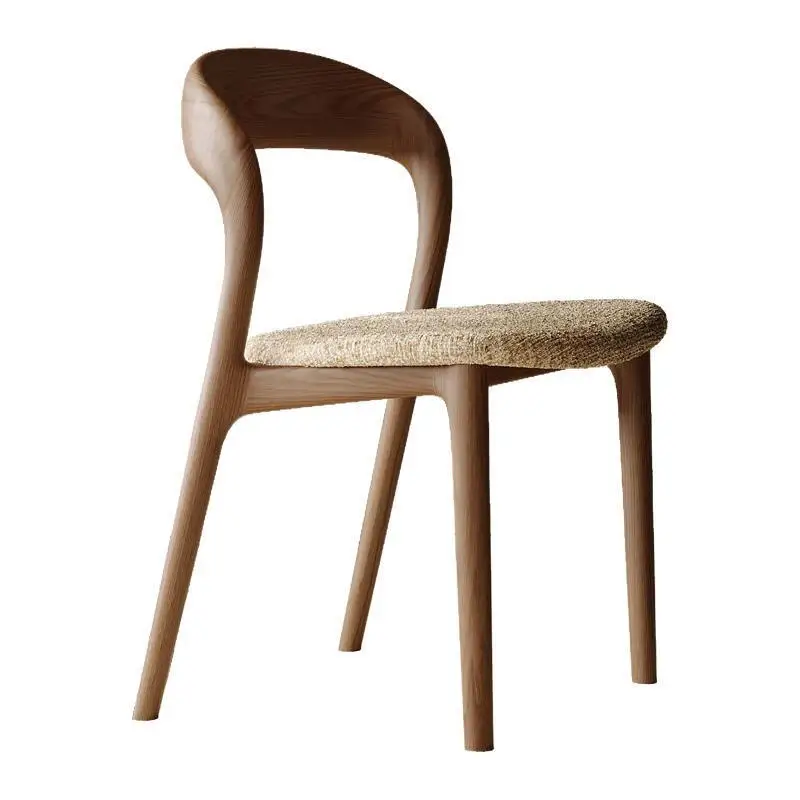 

French retro solid wood dining chair home lamb wool backrest antique style designer casual wabi-sabi style