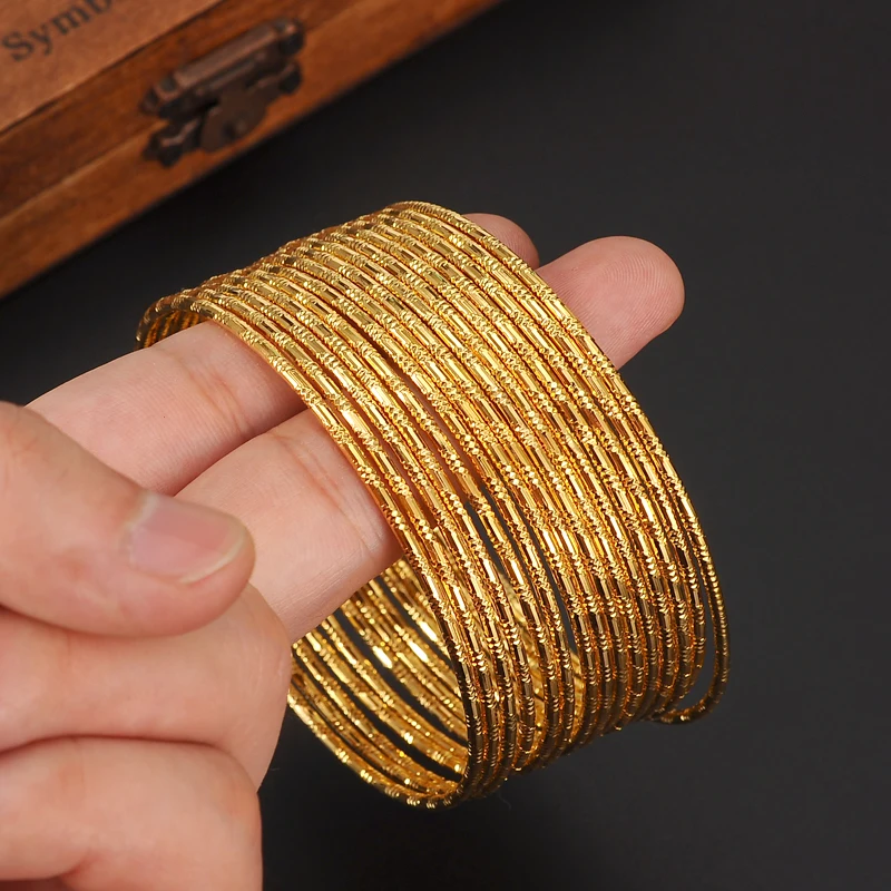 65mm 24K gold plated Bangles Ethiopian Africa Fashion Gold Color Bangles For Women African Bride Wedding Bracelet Jewelry Gifts