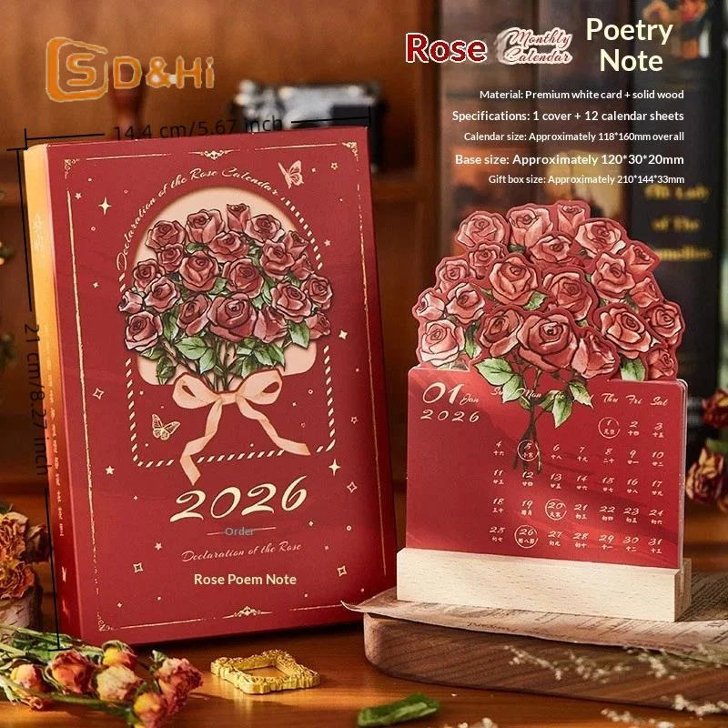 

Настольный календарь с розой на 2026, органайзер-планировщик, стереоскопические заметки для домашнего офиса, школы, ежедневный планировщик, креативный подарок