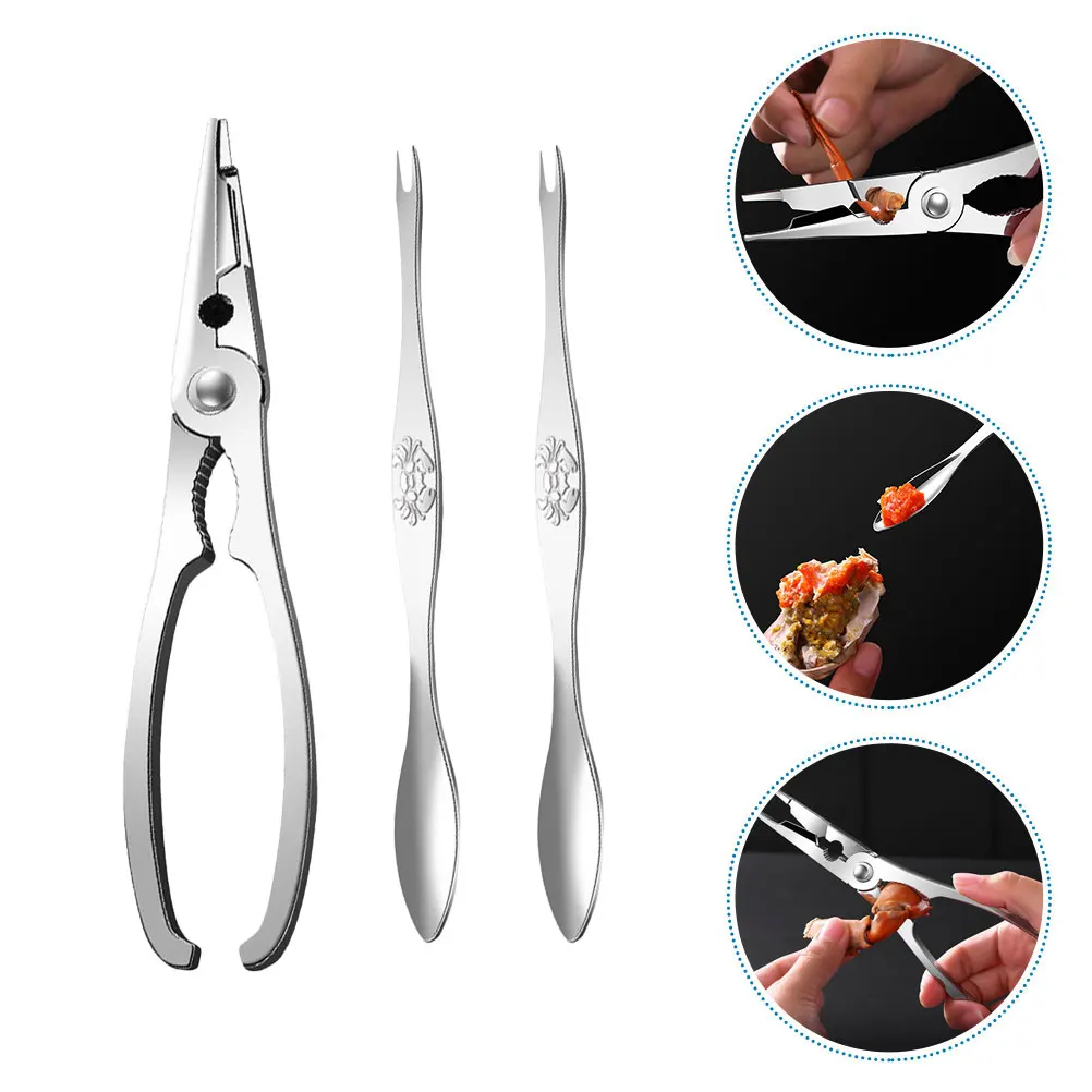 

1 set 1 Set Stainless Steel Seafood Tools Set Claw Crackers Lobster Forks Ergonomic Handle Non-Slip Corrosion Resistant