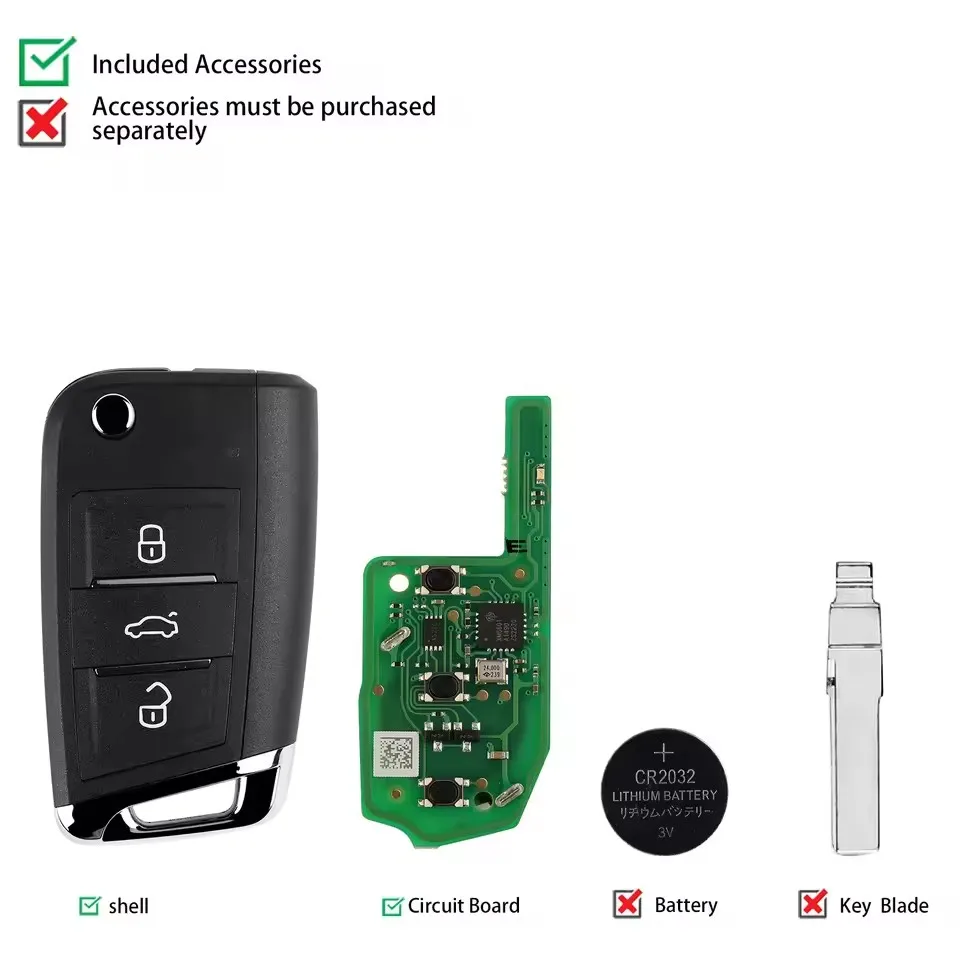 5pcs/lot Xhorse XEMQB1EN Universal Super Remote Key MQB Style With 3 Buttons Built-in Super Chip English Version