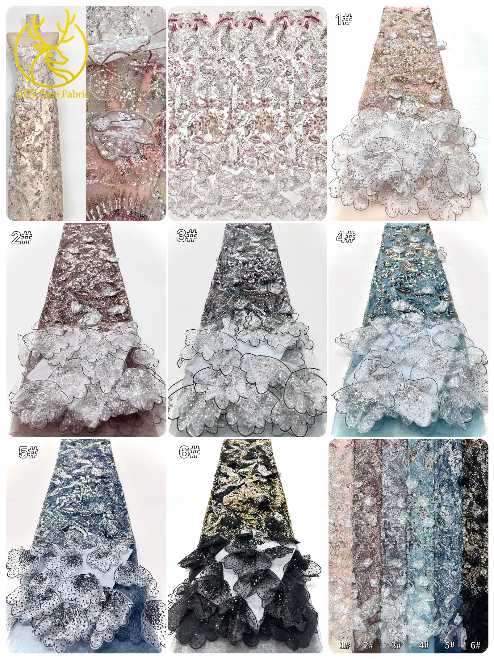 Luxus Schwarz 3D Schmetterling Blumen Stickerei Kleid Spitze Stoff Afrikanische Gold Perlen Pailletten Tüll Spitze Stoff Party Kleider – Detail 3