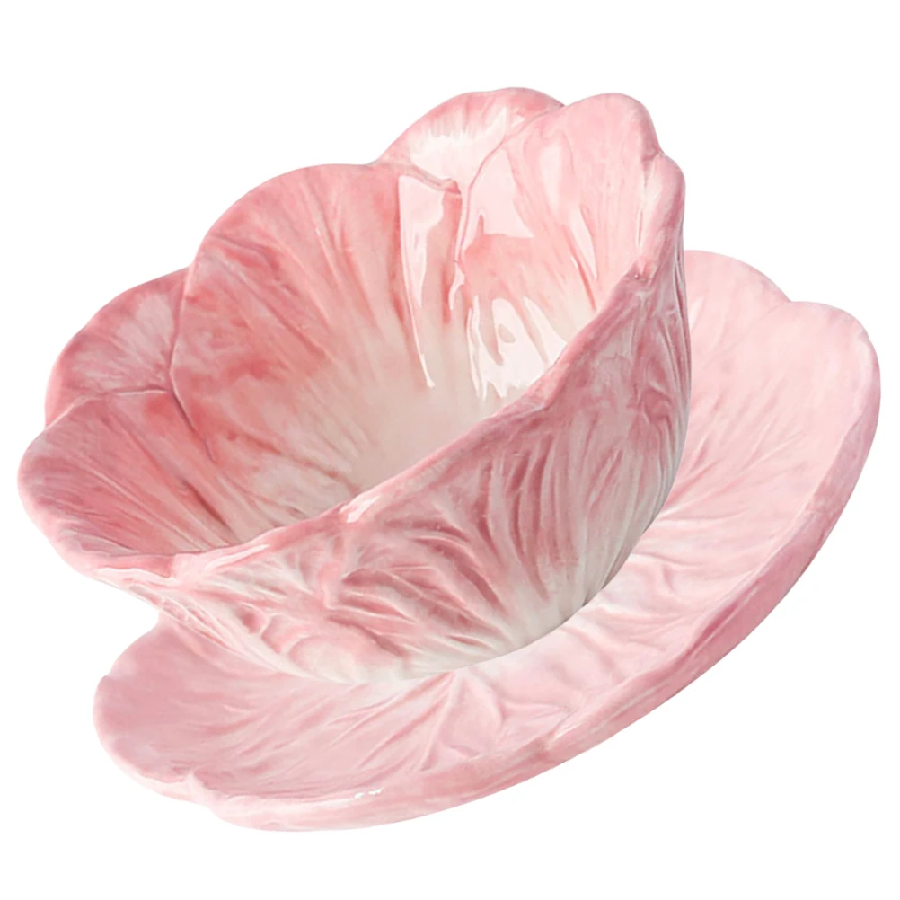 

1Set Children Bowl Plate Set Ceramic Cabbage Modeling Practical Tableware Microwave Oven Safe Non-Slip Bottom Decorative
