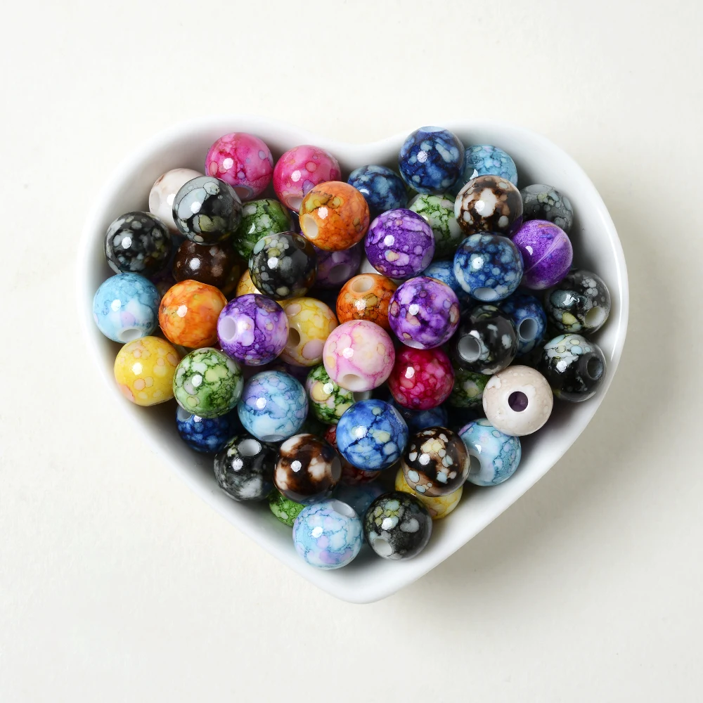 50pcs 8mm Cracked Beads Acrylic Loose Spacer Beads for Jewelry Making Handmade DIY Beaded Bracelet Earring