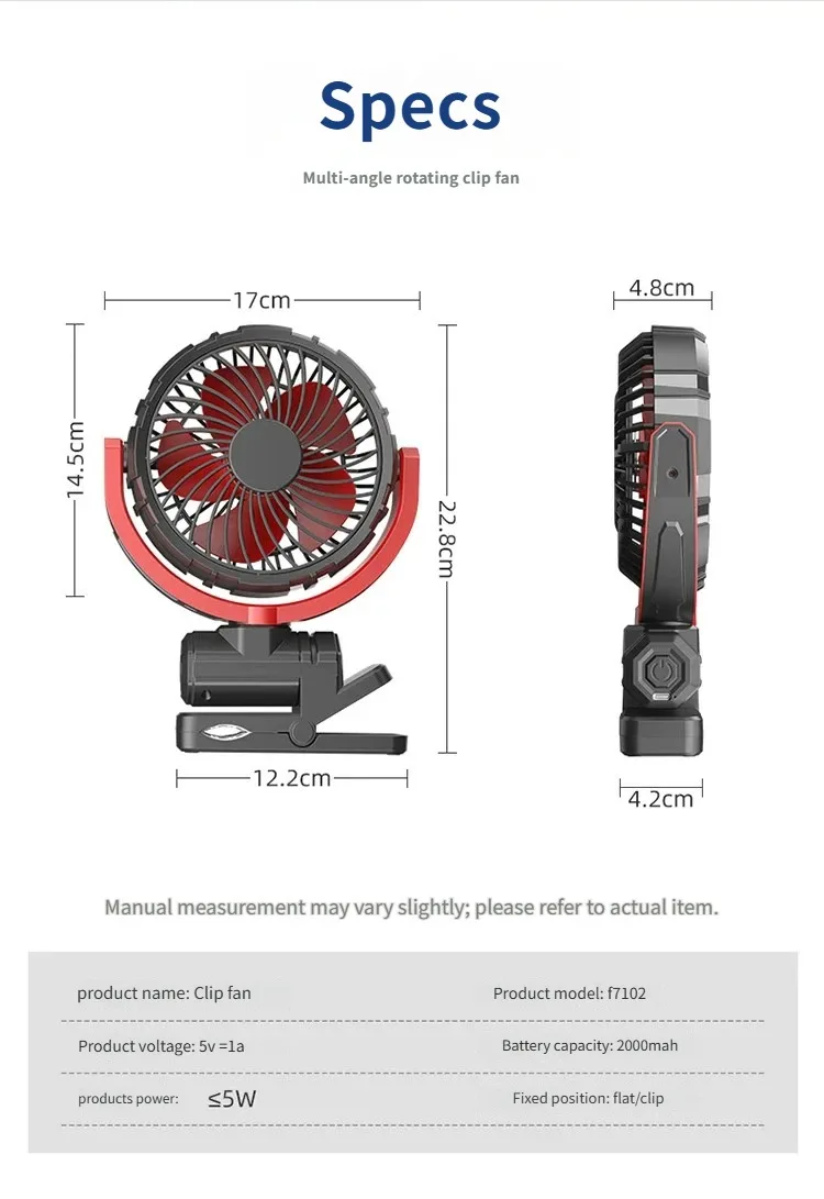 Wireless Rechargeable Clip Fan Brushless Motor Quiet Strong Wind 900° Adjustable For Cycling Food Delivery view 4
