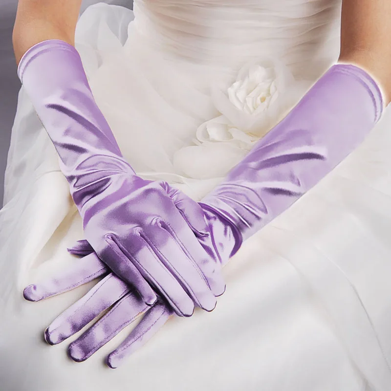 Gants de soirée en satin solide pour femmes, mitaines à doigts longs pour événements, activités, rouge, blanc, gants de mariage pour patients