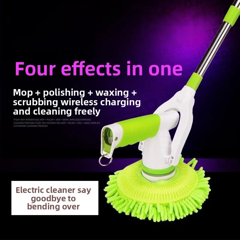 Household adjustable electric rotary washing brush, cordless rechargeable bathroom cleaner with extended handle, brush basin