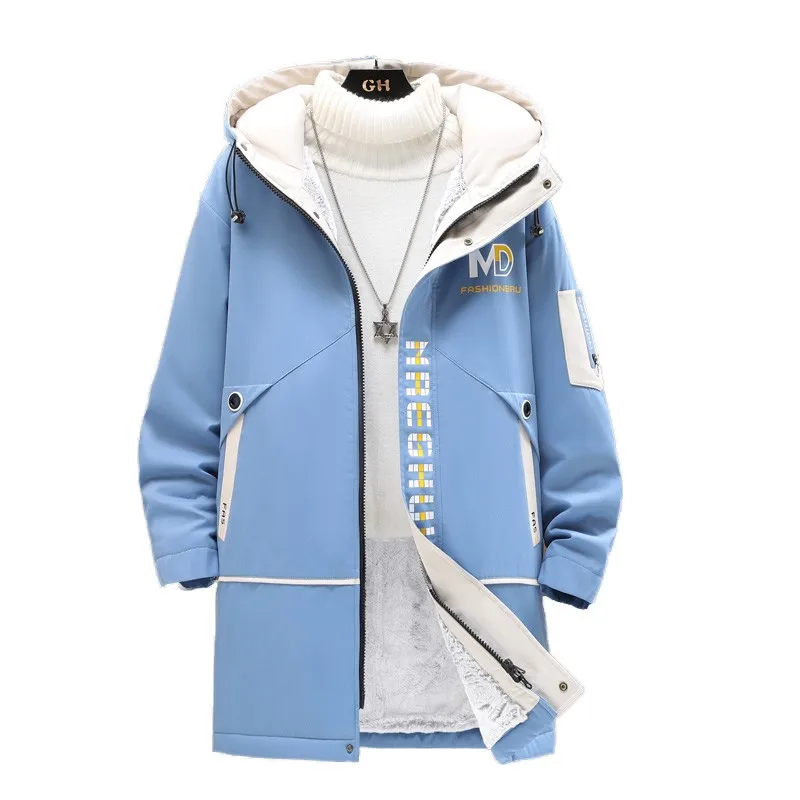 2024 Men\'s Long Cotton Lined Jacket Autumn Winter Classic Trend Long Windbreaker Men\'s Casual Loose High-quality Hooded Jacket