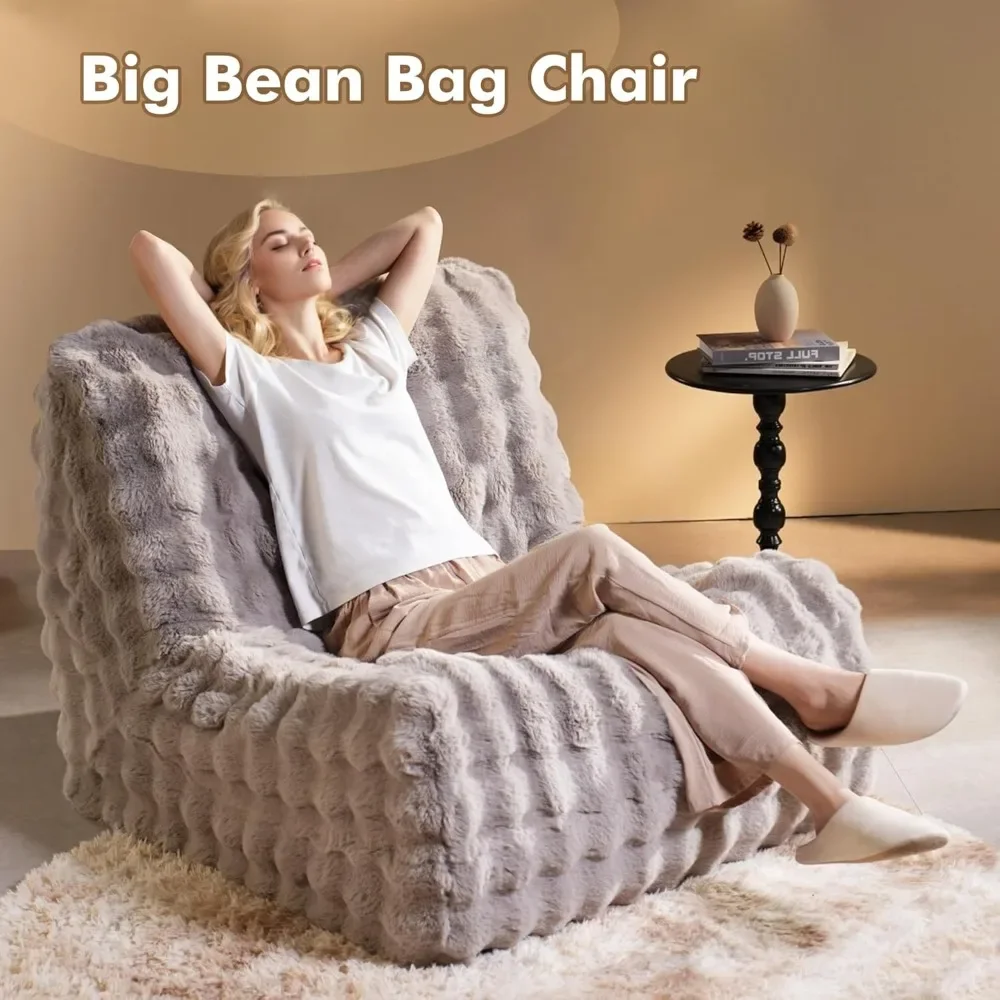 Beanbag sofa chair, giant oversized puffy beanbag fireside, soy bag recliner on the floor of home, apartment, dormitory, gray