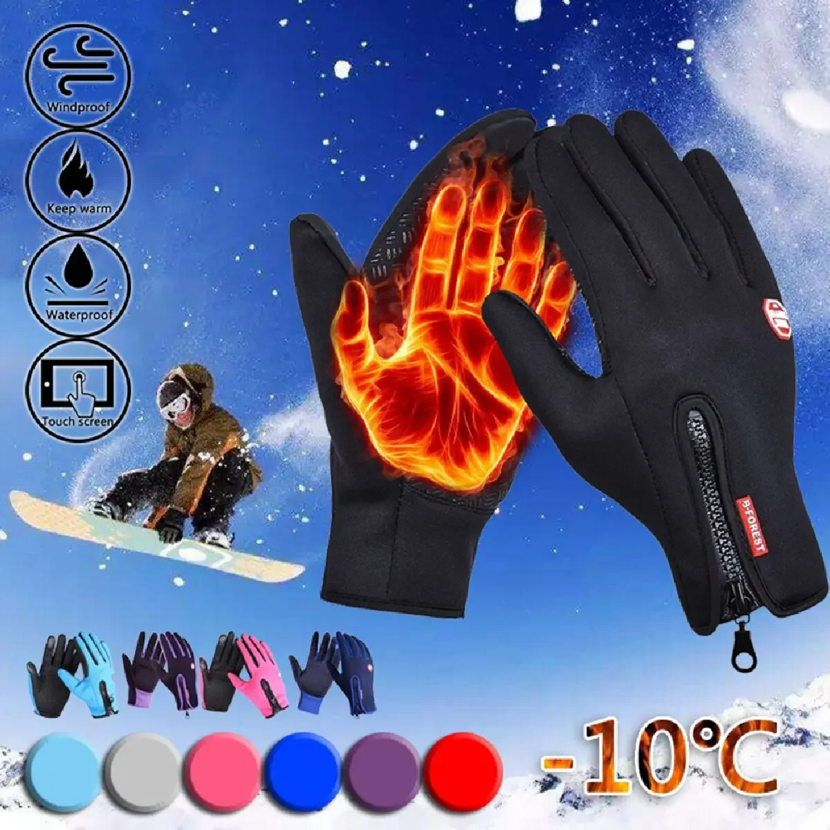 

Outdoor Sport Winter Warm Man And Women Gloves Touchscreen Fishing Splash-proof Skiing Cycling Snowboard Nonslip Zipper Gloves