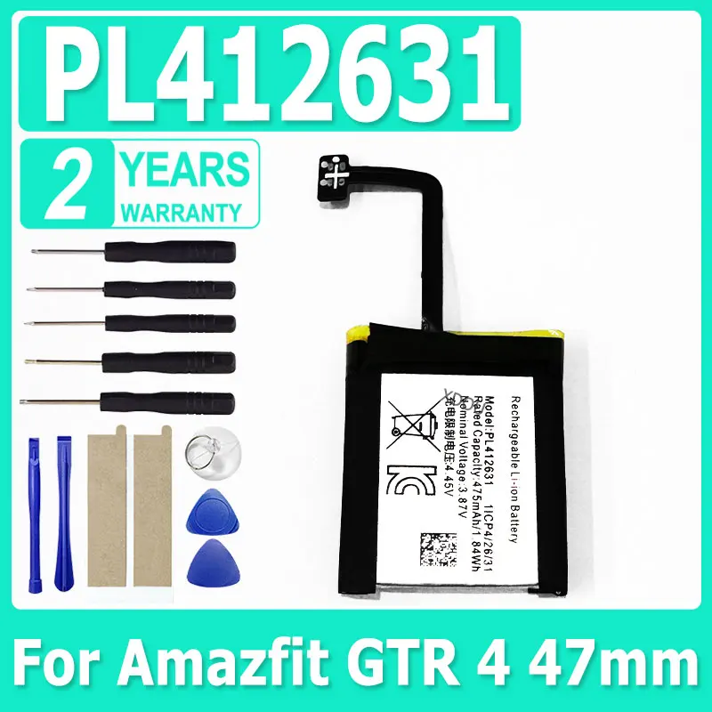 

XDOU 475 мАч PL 412631 Замена батареи для часов Amazfit GTR 4 47 мм, запасная часть для ремонта батареи + бесплатные инструменты