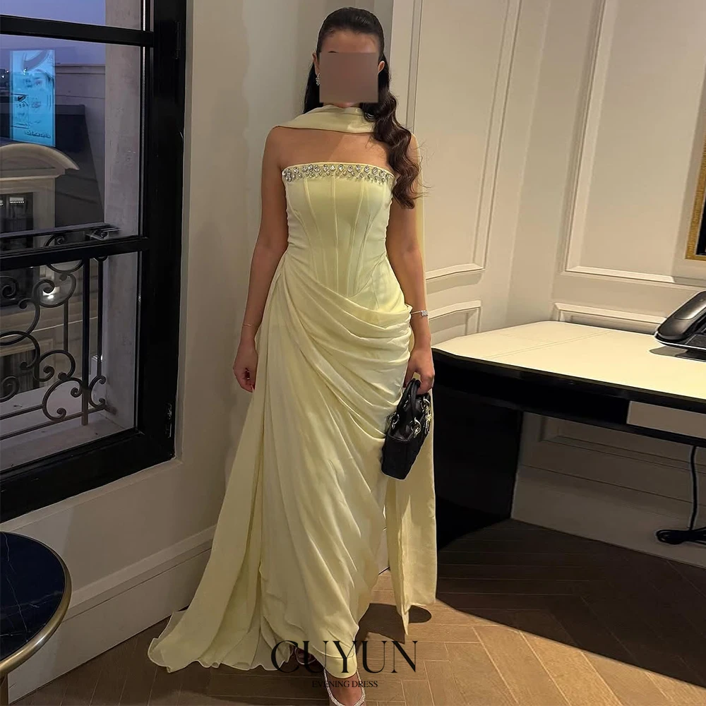 

CUYUN Luxury Evening Dresses 2025 Saudi Arabic Strapless Prom Dresses with Beading Customized Party Gown for Special Occasion