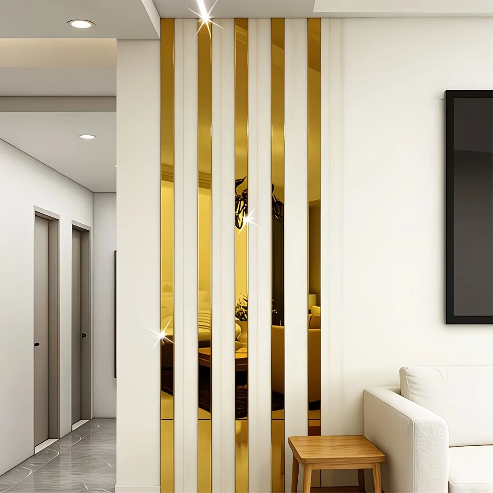 1 Rolle 2,44m x 1/2/3/4cm Selbstklebendes Gold Edelstahl Spiegelkantenband, Wasserdichtes Dekoratives Zierband für Heimdekoration – Detail 5