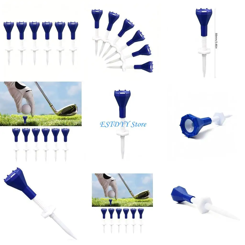 

G6DE 6Pcs Golf Tees Soft Silicone Shock Absorption Stable Base Golf Tees Adjustable