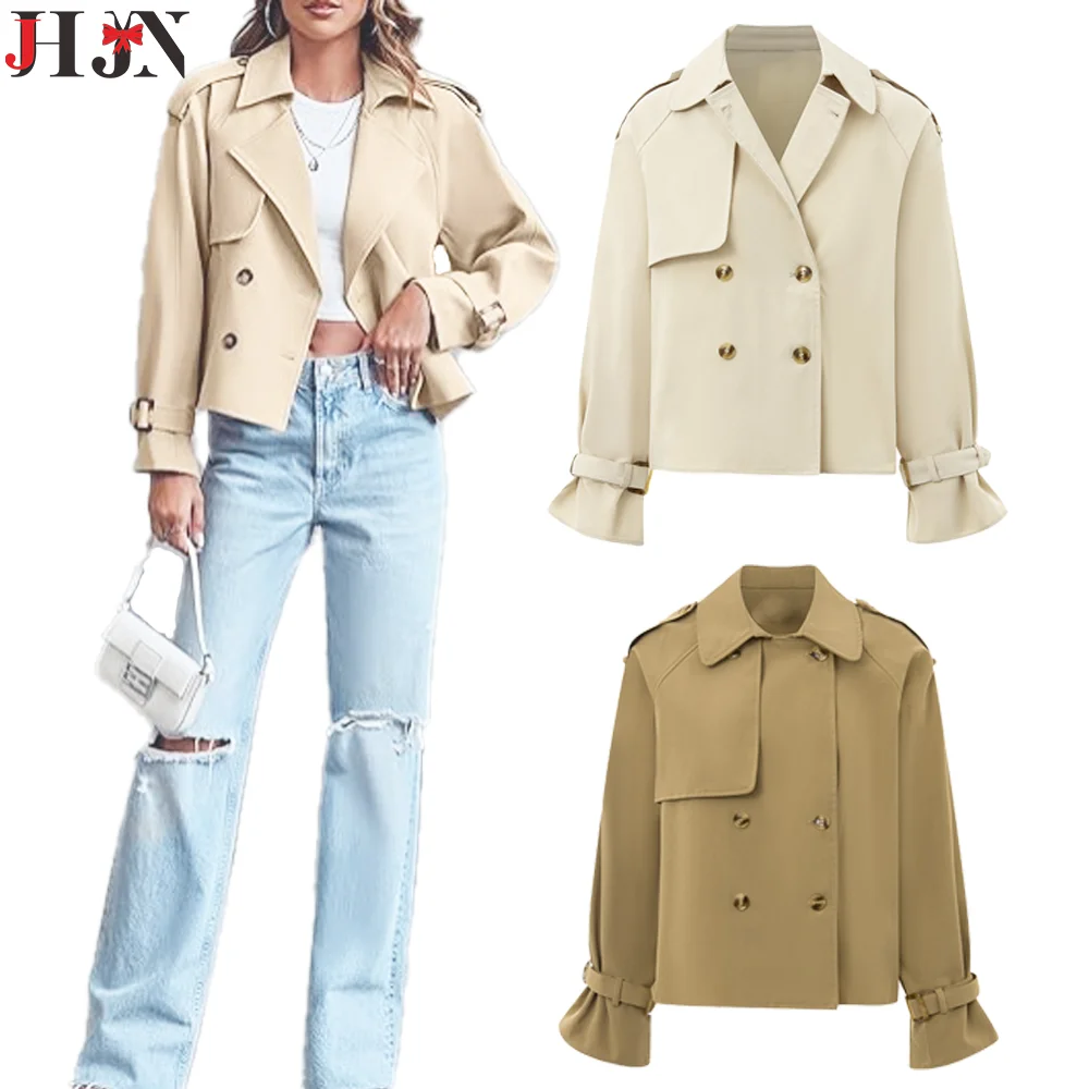 New Style Women Coat Superior Quality Short Windbreaker Keep Warm Solid Color Turn-Down Collar Girl Tops Classic Trenchcoat