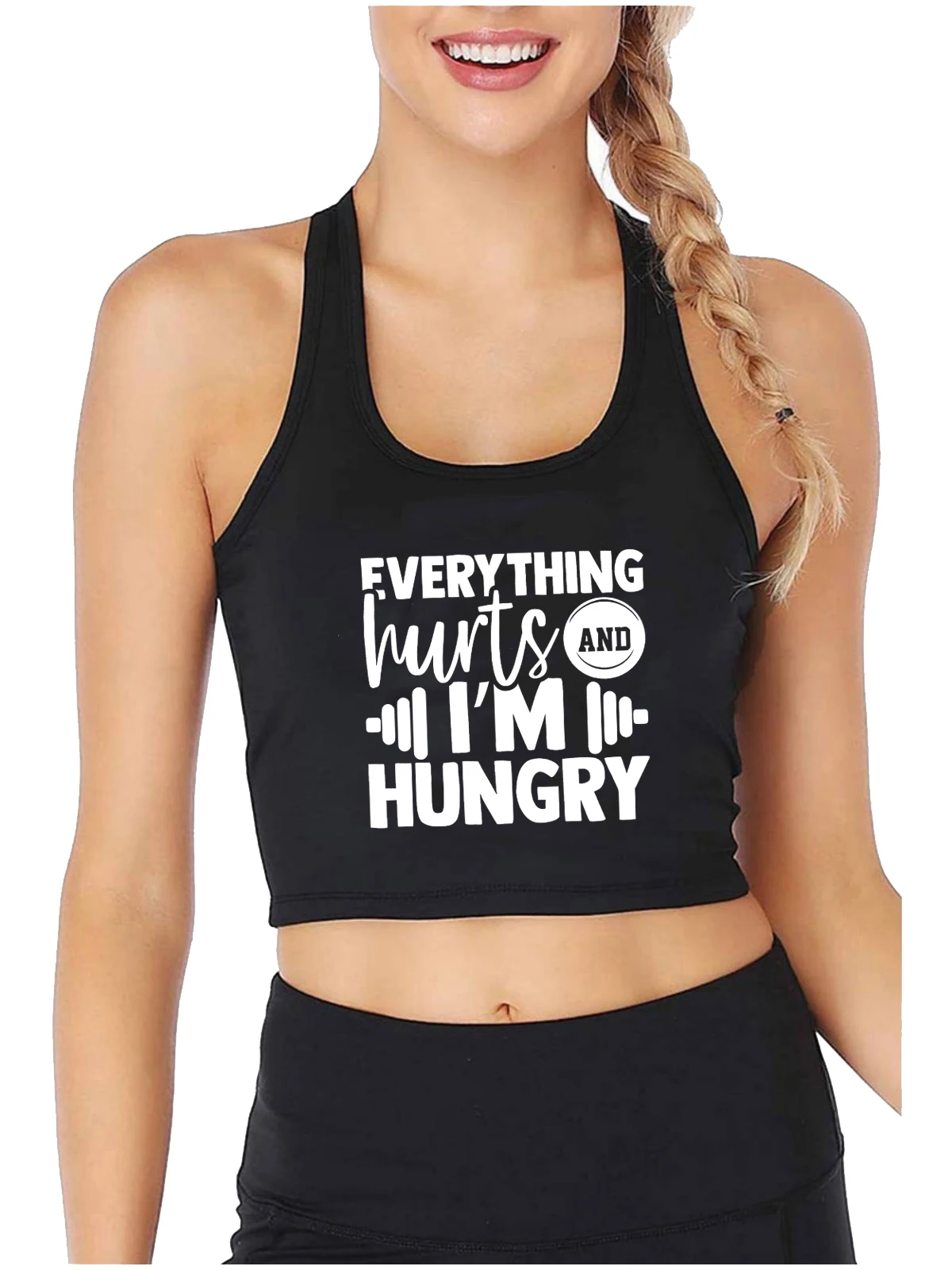 

Everything Hurts And I'm Hungry Print Tank Tops Women's Cotton Sexy Slim Crop Top Customizable Sports Fitness Training Camisole