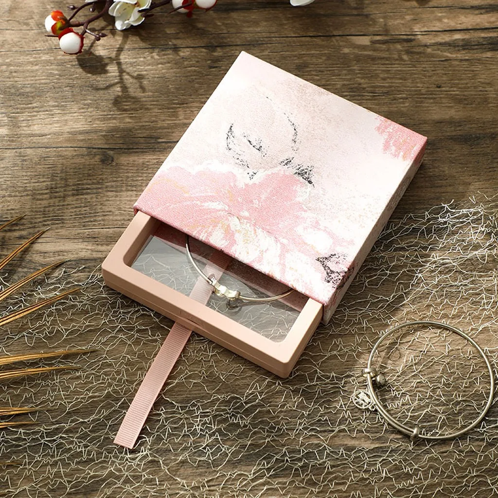 Jewelry Packaging Box Floral Embossed Square Jewelry Box Pe Jewelry Storage Case Thickened Floral Suspension Case For Dressers