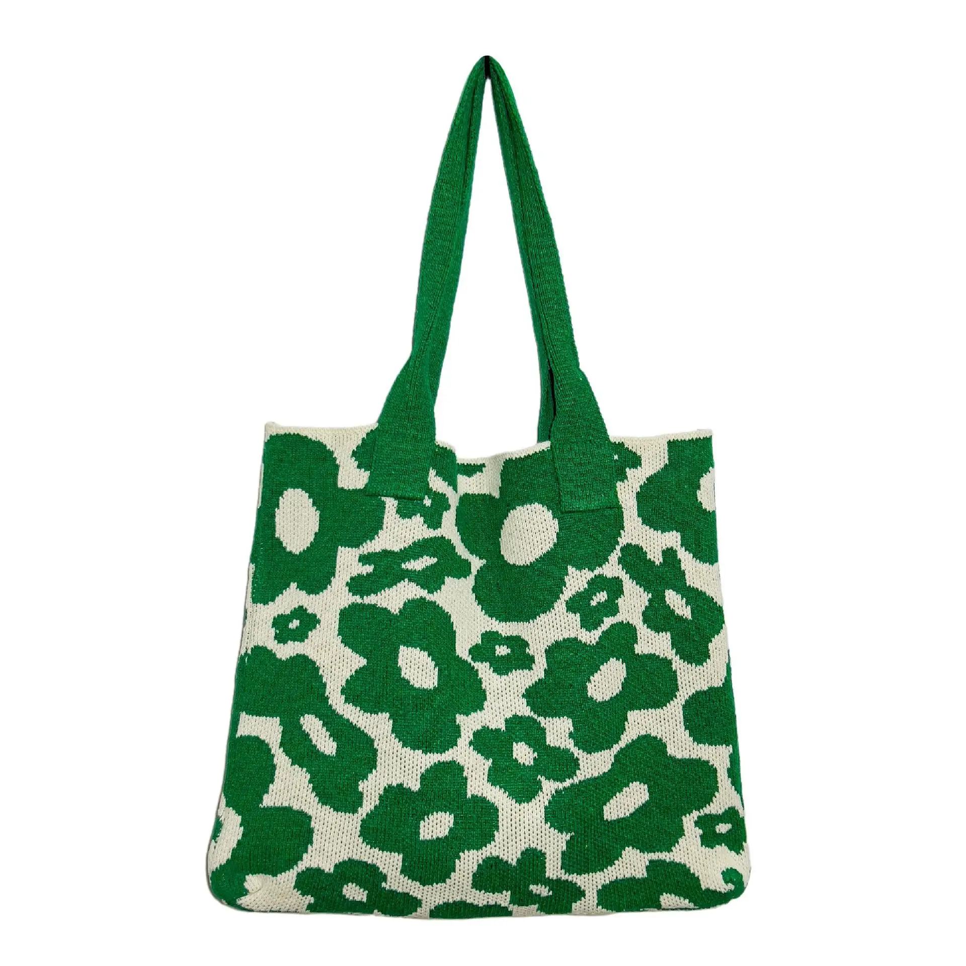 Lente Zomer Groen Rood Bloem Y 2K Stijl Felle Kleur Schattige Grote Schoudertas Dames Mode Tote Breien Handgeweven Koreaanse Straat