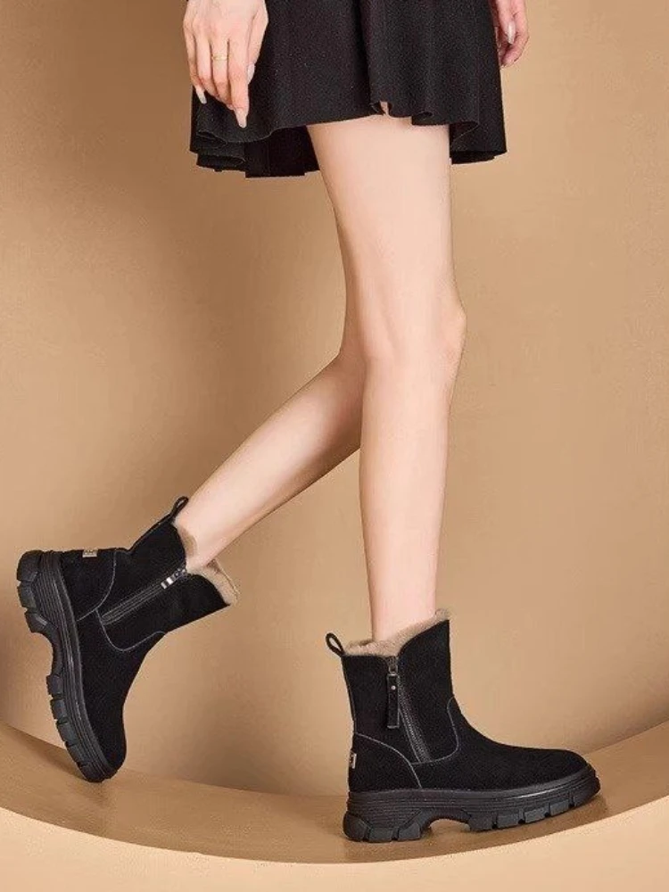 

Меховые мягкие зимние ботинки для женщин в стиле ретро, нескользящие рабочие ботинки, новинка 2025, распродажа, высококачественная плюшевая теплая женская обувь Y2k Trend Goth