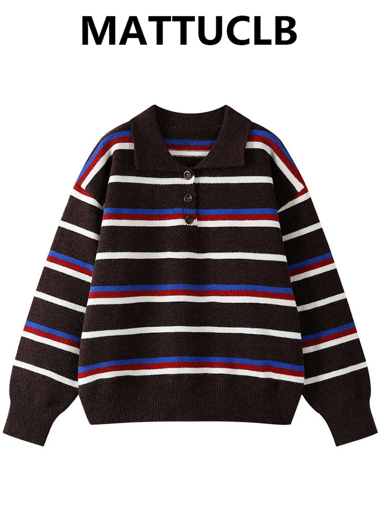 

Осень-зима 202, женский поло с длинным рукавом, полосатый приятный свитер контрастного цвета, винтажные пуловеры, теплый корейский трикотаж