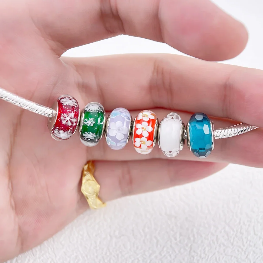 925 Silver Blue Series Crystal Enamel Murano Charming Bead Fit Original Bracelet for Women Diy Fine Jewelry Gifts view 5