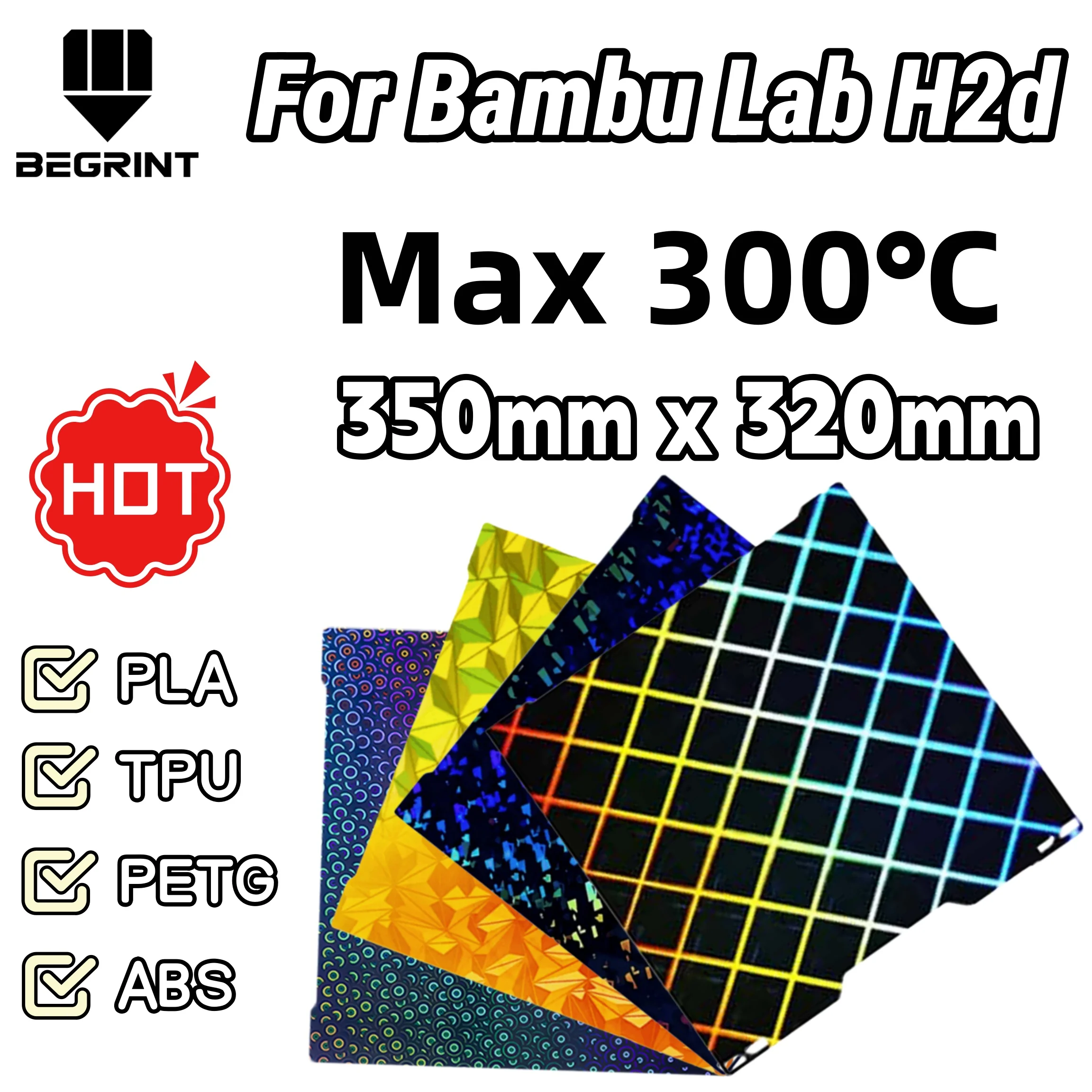 

For Bambu Lab H2D Upgraded High Temp Spring Steel PEI Build Plate 350x320mm Double Sided Textured for H2D PLA 3D Printer Parts