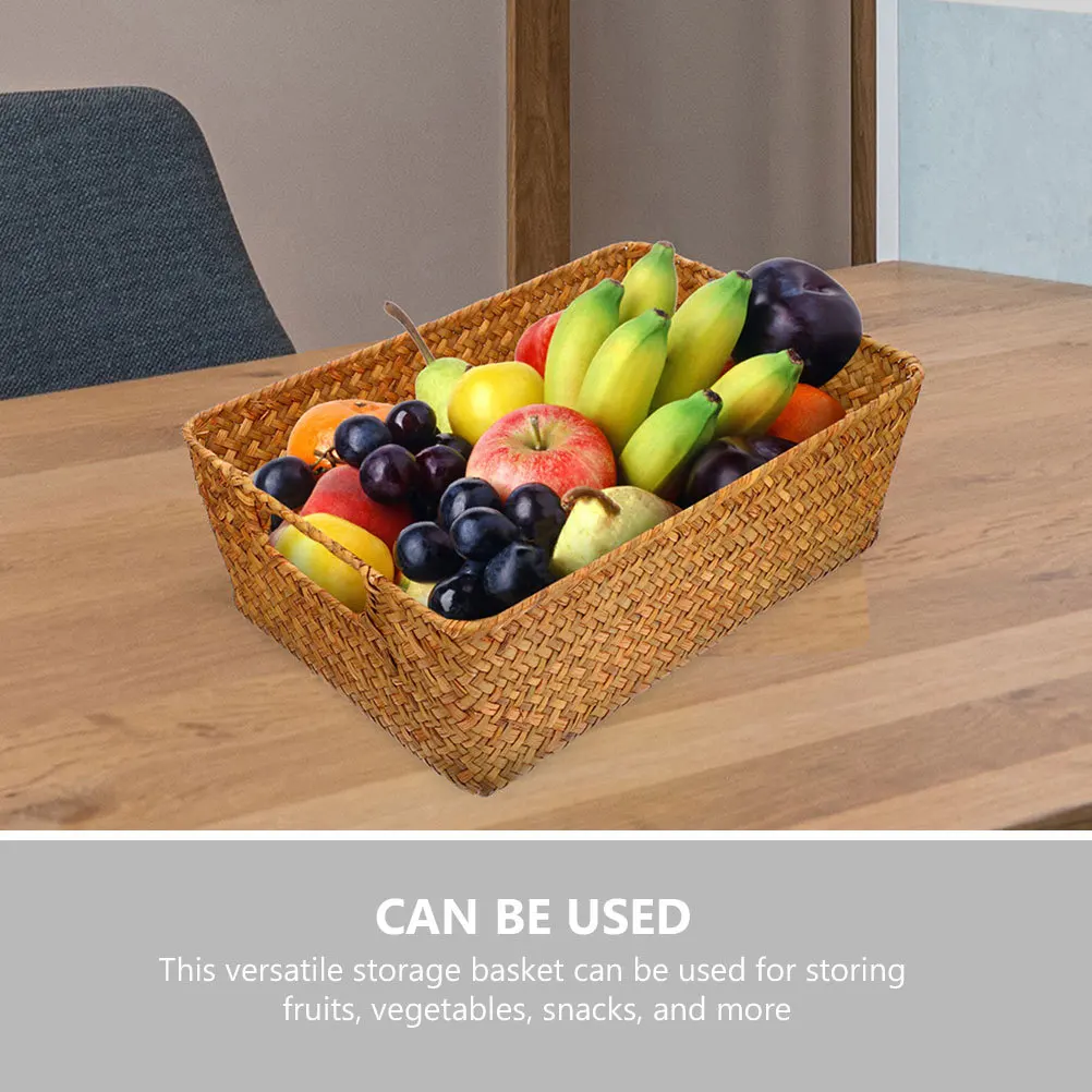 

2pcs Bread Woven Storage Holder Kitchen Fruit Snacks Serving Wicker Basket Tabletop Organizer Portable Sundries Storage Basket