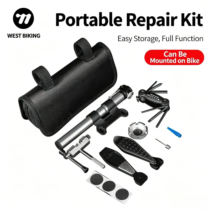 WEST BIKING Portable Bike Repair Tool Kit Bicycle Multi Tool Set with Chain Breaker Tire Lever Screwdriver Patch Tool Repair Kit